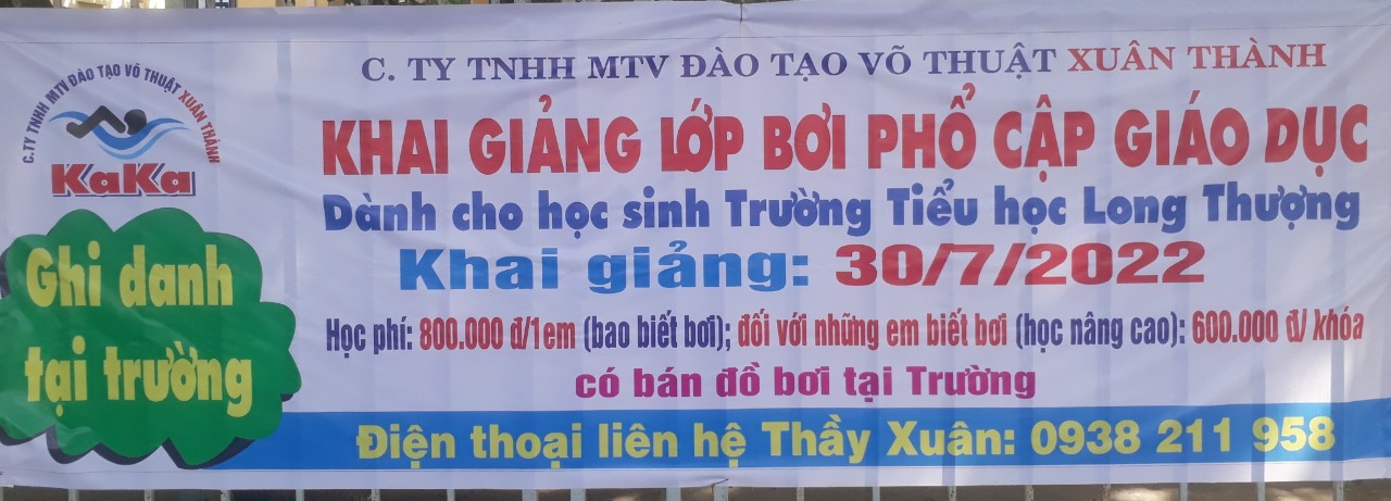 THÔNG BÁO V/V KHAI GIẢNG LỚP PHỔ CẬP BƠI PHÒNG CHỐNG ĐUỐI NƯỚC  CHO CÁC EM HỌC SINH TRƯỜNG TIỂU HỌC LONG THƯỢNG